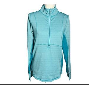 Title Nine Womens Striped Turquoise 1/4 zip Active Wear Pullover Size Large